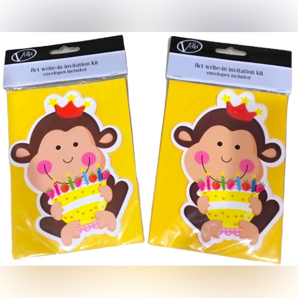 16~Monkey Birthday 2 x 8ct Write-In Party Invitations With Envelopes By Voila